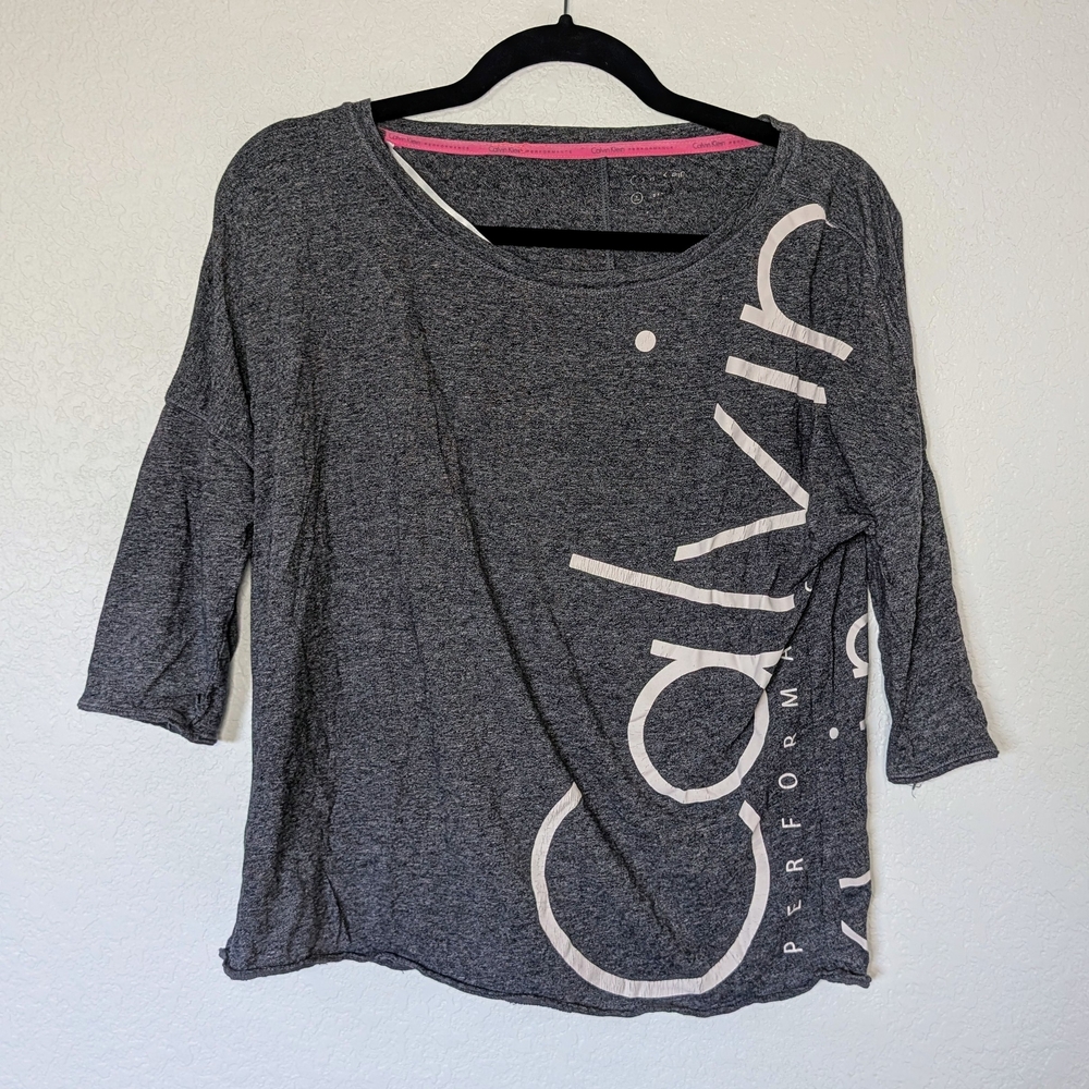 Calvin Klein Performance Gray Women's 3/4 Sleeve Active Top